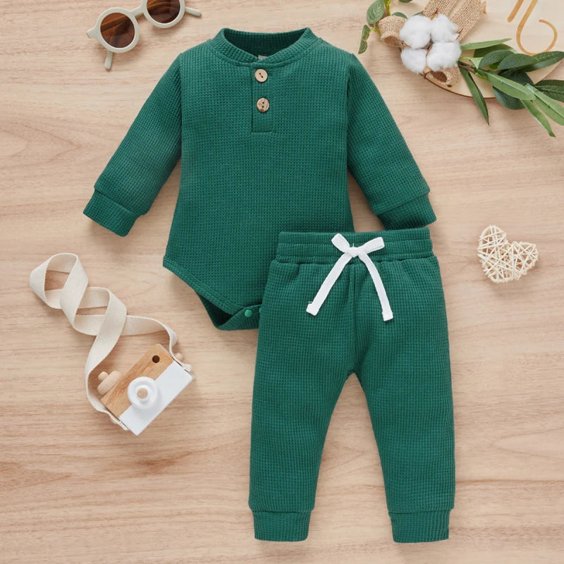 5 Colors Toddler Infant Baby Boy Girls Casual Outfits Rainbow Print Plaid Knitted Long Sleeve Rompers+Pants 2Pcs Newborn Clothes