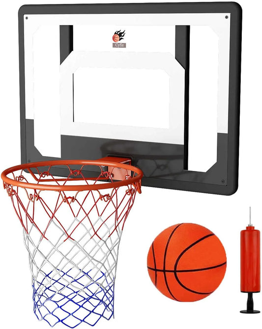 Wall Mount Large Basketball Hoop with Door Hooks, 32" X 23" Backboard, Ball and Rim, Outdoor Lndoor Basketball Hoops Games Set for Youth Adults Kids Gifts