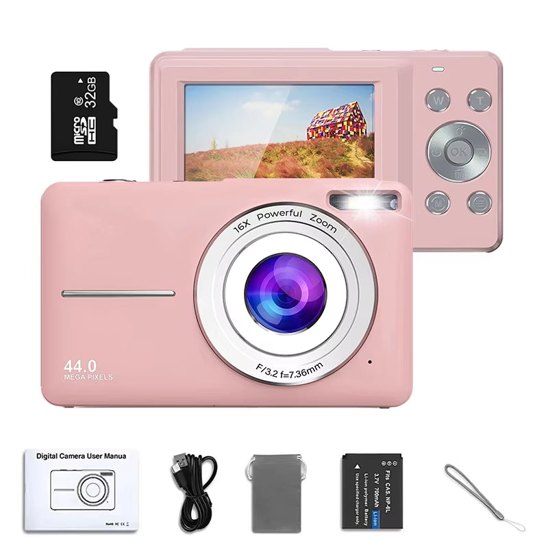 Digital Camera Children Camera for Children Camcorder with 16X Zoom Compact Cameras 1080P 44MP Cameras for Beginner Photography