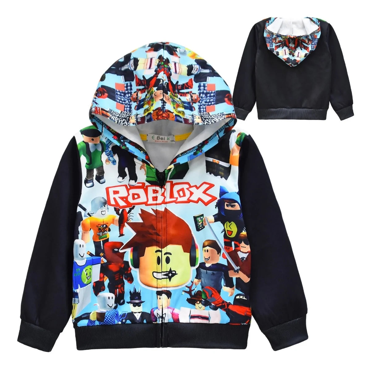 Roblox Kids Hoodie Zip up Sweatshirt Pullover Zipper Casual Long Sleeve Large Hood Shirt for Boys Girls Comfortable Durable 3D Print Youtube Gaming Xbox Builderman Cartoon Hoody Children'S Clothing