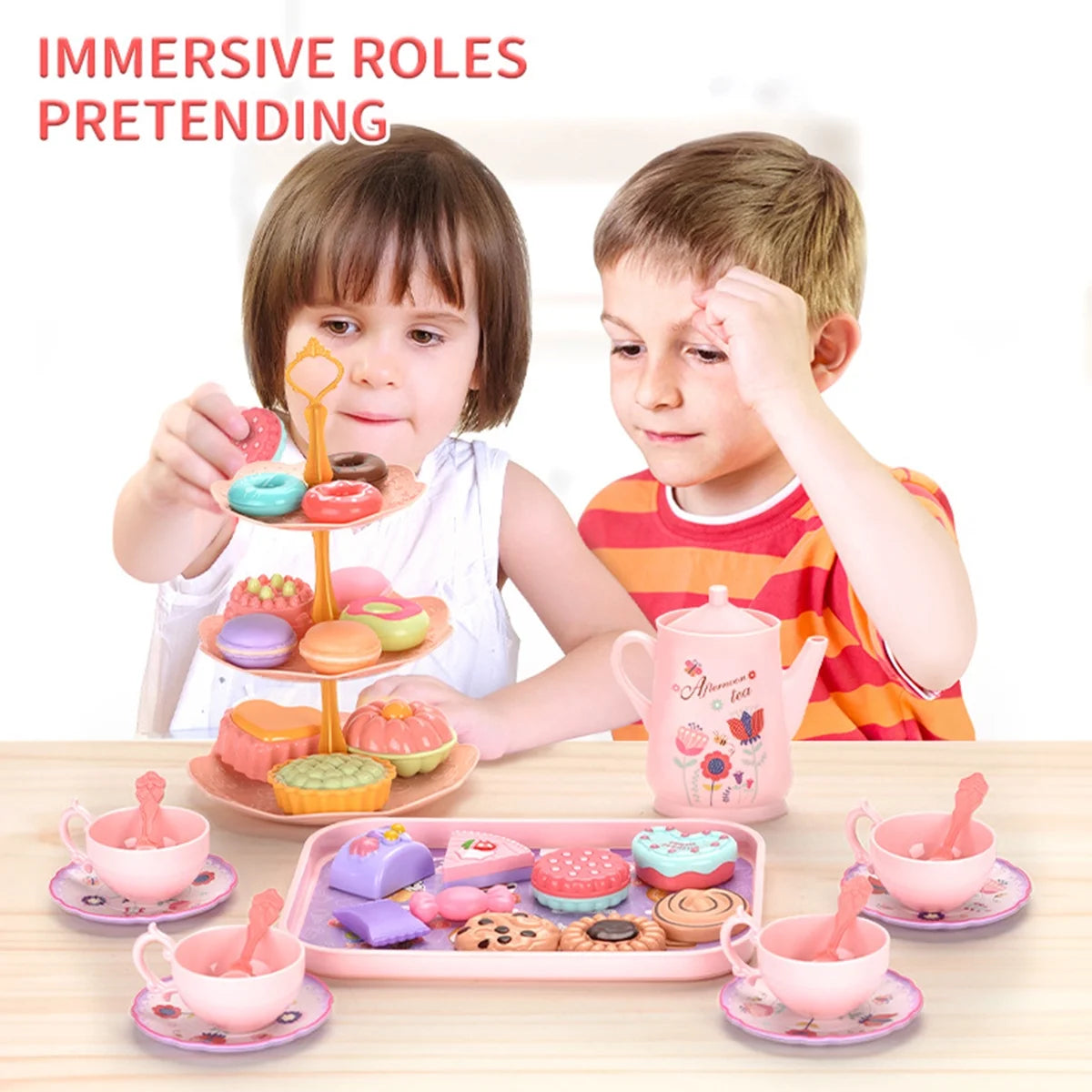 36Pcs Toys Tea Set for Kids Toddlers Boys Girls Afternoon Interactive Pretend Play Tea Party Set Learning Role Funny Dessert Food Kid Simulation Teacup Toy