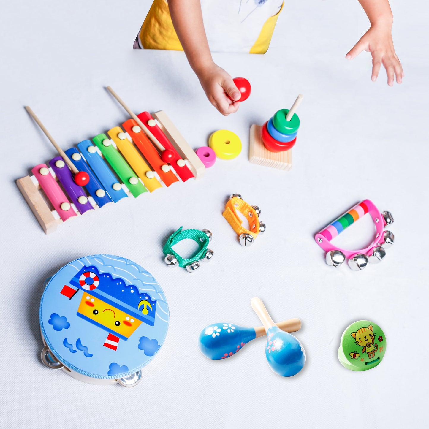 Kids Musical Instruments, Musical Instruments Wood Xylophone for Kids Children, Child Wooden Music Shakers Percussion Instruments Tambourine Birthday Gifts Present with Carrying Bag