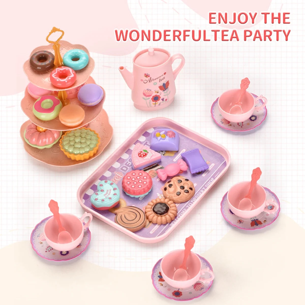 36Pcs Toys Tea Set for Kids Toddlers Boys Girls Afternoon Interactive Pretend Play Tea Party Set Learning Role Funny Dessert Food Kid Simulation Teacup Toy