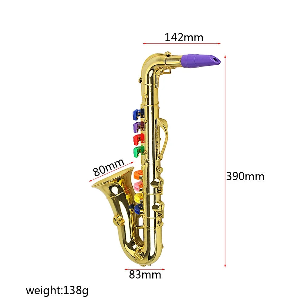 Children Plastic Trumpet Toy Musical Instruments Toy Saxophone 8 Rhythms Trumpet Toy Kids Mini Musical Instrument Toy Props for Preschool Toy Gift CZ02 (Golden)