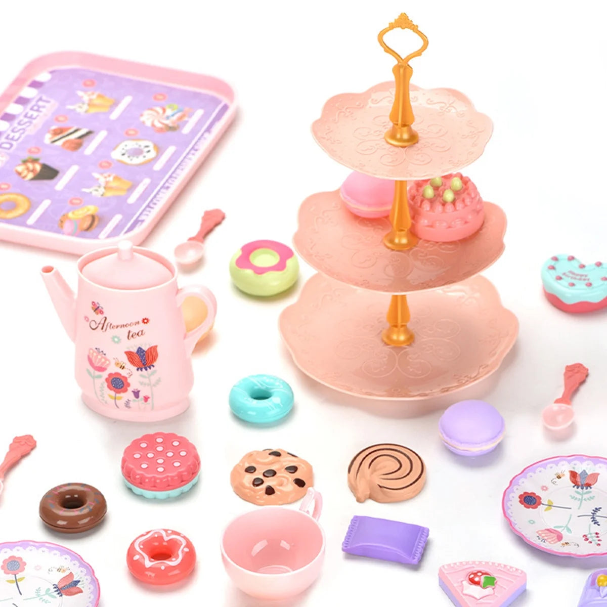 36Pcs Toys Tea Set for Kids Toddlers Boys Girls Afternoon Interactive Pretend Play Tea Party Set Learning Role Funny Dessert Food Kid Simulation Teacup Toy