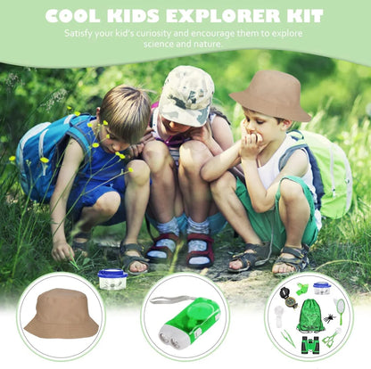 Kids Explorer Sets Nature Outdoor Exploration Adventure Set for 3-8 Boys Girls-Binoculars Flashlight Hat Bug Catching Kits Whistle Compass Science Camping Hiking Children Gift Plastic