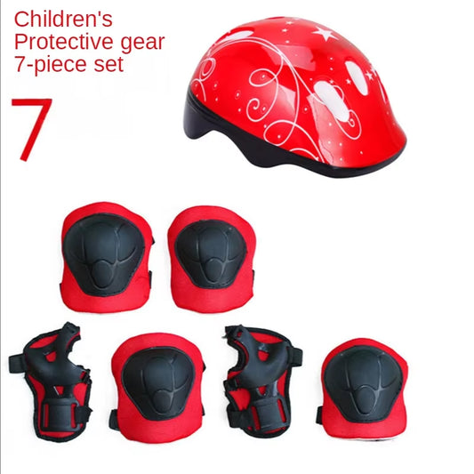 7Pcs/Set Kid Roller Skating Skateboard Adjustable Elbow Knee Pads Wrist Protective Outdoor Sports Safety Guard Helmet Children