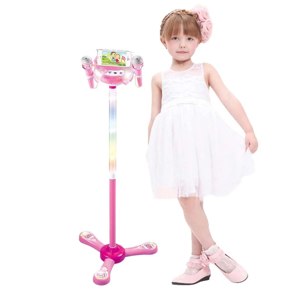 Kids Microphone with Stand, Sing along Kids Karaoke Machine, Musical Singing Toy for Kids with Flashing Stage Lights & 2 Microphones