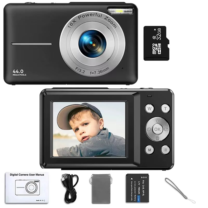 Digital Camera Children Camera for Children Camcorder with 16X Zoom Compact Cameras 1080P 44MP Cameras for Beginner Photography