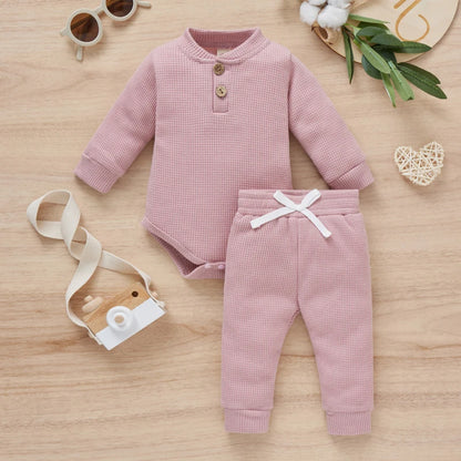 5 Colors Toddler Infant Baby Boy Girls Casual Outfits Rainbow Print Plaid Knitted Long Sleeve Rompers+Pants 2Pcs Newborn Clothes