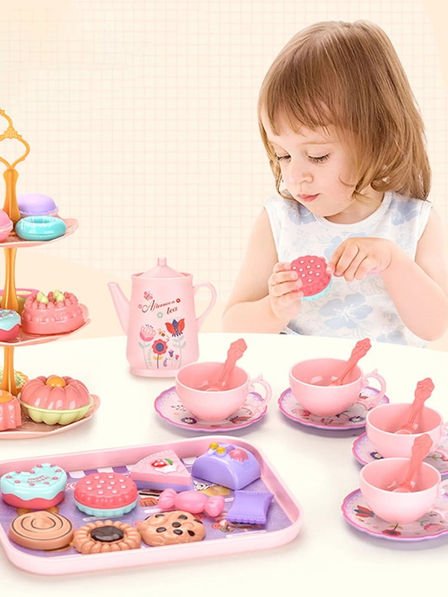 36Pcs Toys Tea Set for Kids Toddlers Boys Girls Afternoon Interactive Pretend Play Tea Party Set Learning Role Funny Dessert Food Kid Simulation Teacup Toy