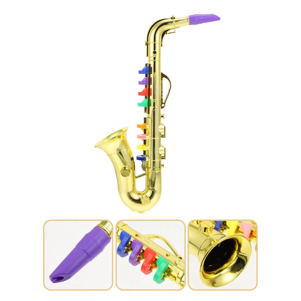 Children Plastic Trumpet Toy Musical Instruments Toy Saxophone 8 Rhythms Trumpet Toy Kids Mini Musical Instrument Toy Props for Preschool Toy Gift CZ02 (Golden)