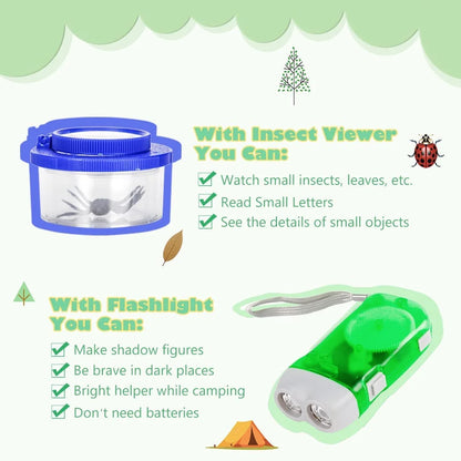 Kids Explorer Sets Nature Outdoor Exploration Adventure Set for 3-8 Boys Girls-Binoculars Flashlight Hat Bug Catching Kits Whistle Compass Science Camping Hiking Children Gift Plastic