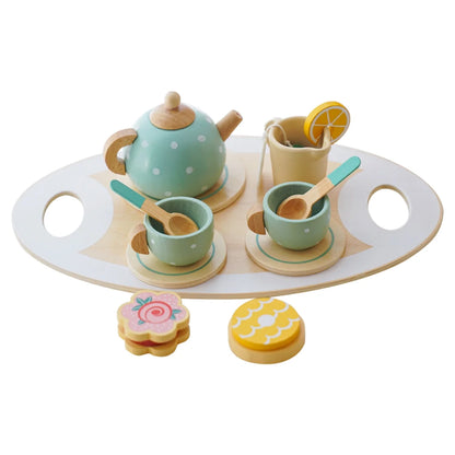 14Pcs Wooden Tea Set Toy,Toddler Tea Set Play Kitchen Accessories Play Food Playset for Kids Tea Party