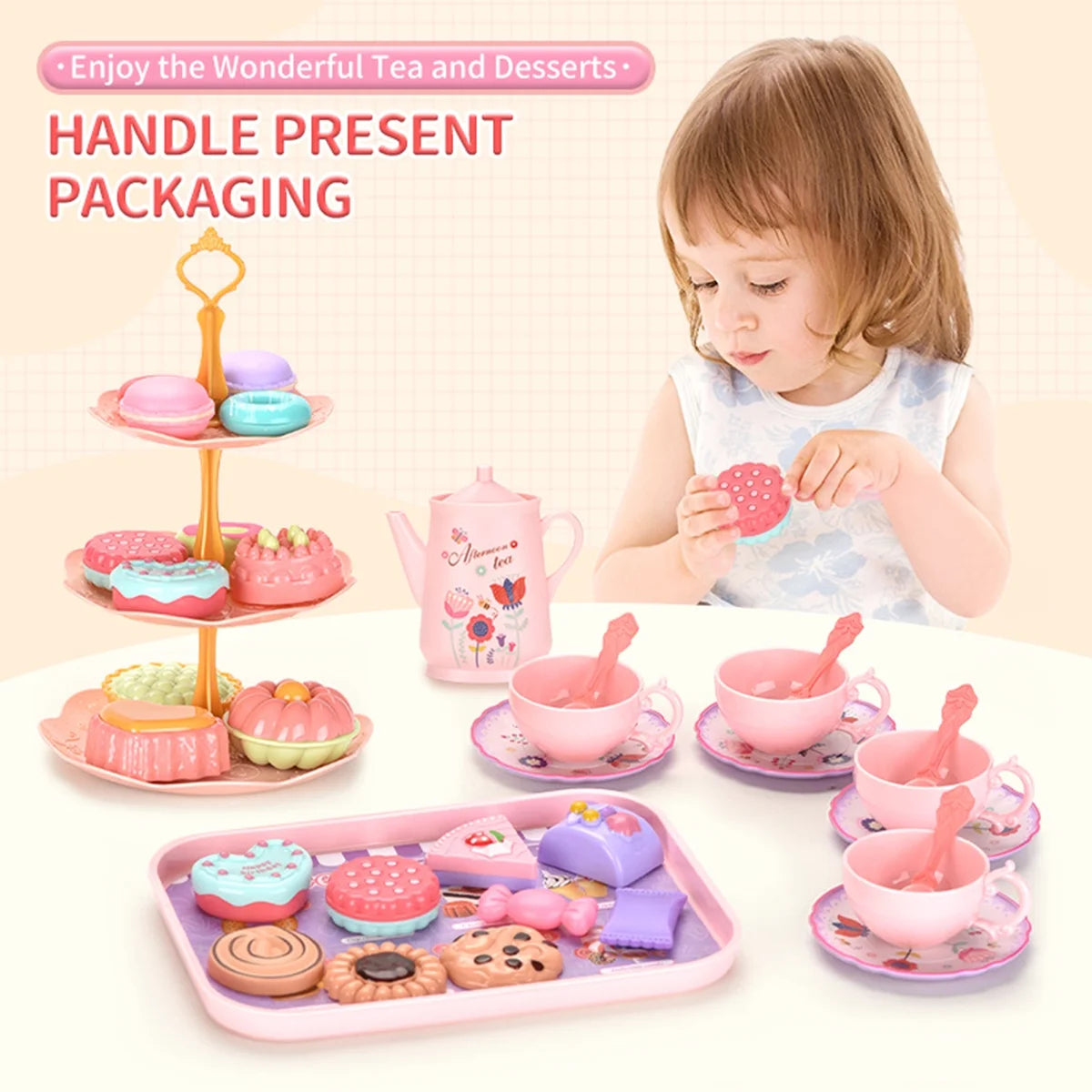 36Pcs Toys Tea Set for Kids Toddlers Boys Girls Afternoon Interactive Pretend Play Tea Party Set Learning Role Funny Dessert Food Kid Simulation Teacup Toy