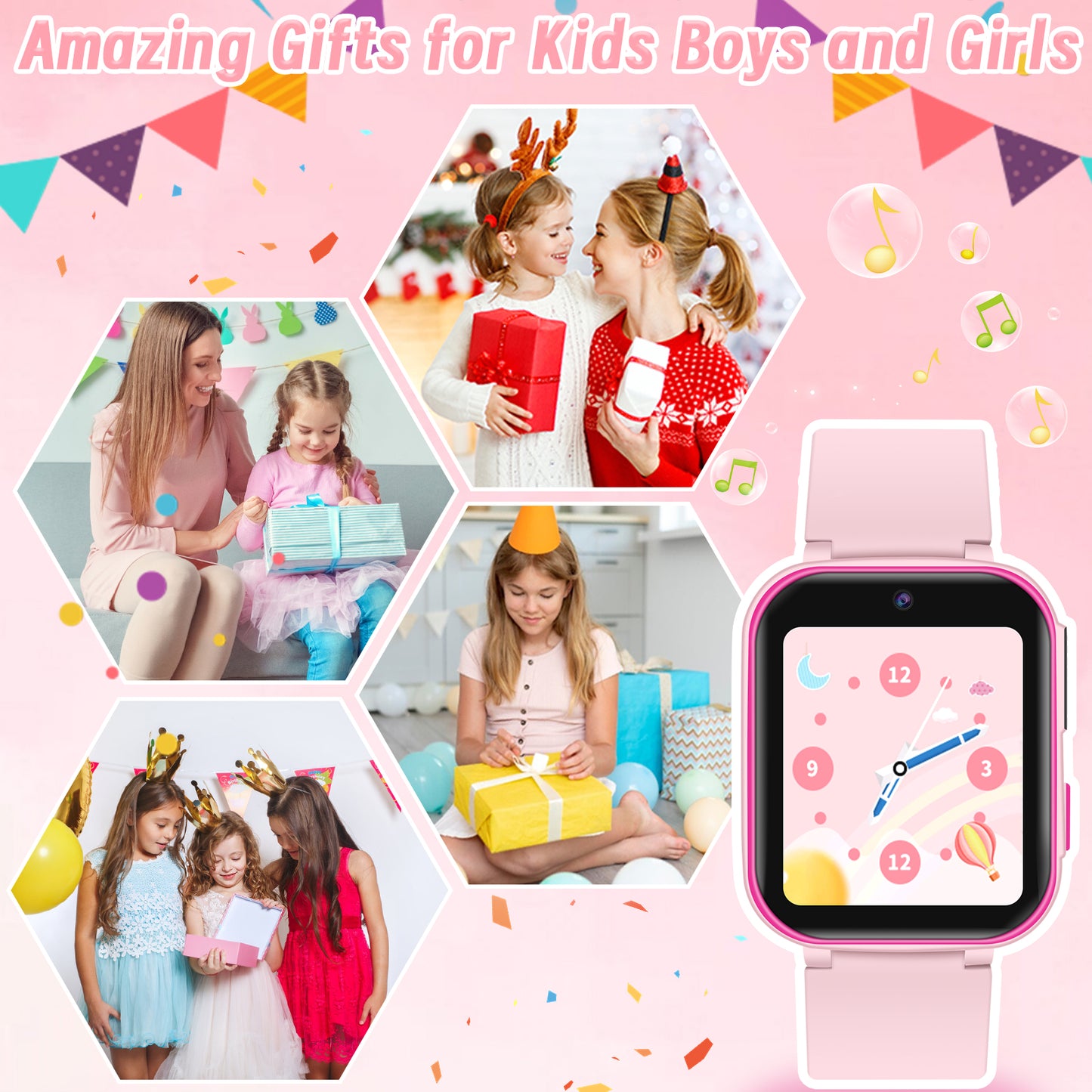 Kids Watch, Waterproof Smart Watch for Girls with Games,Hd Touchscreen Camera Music Player,Birthday Gifts Toy for Girls,Pink