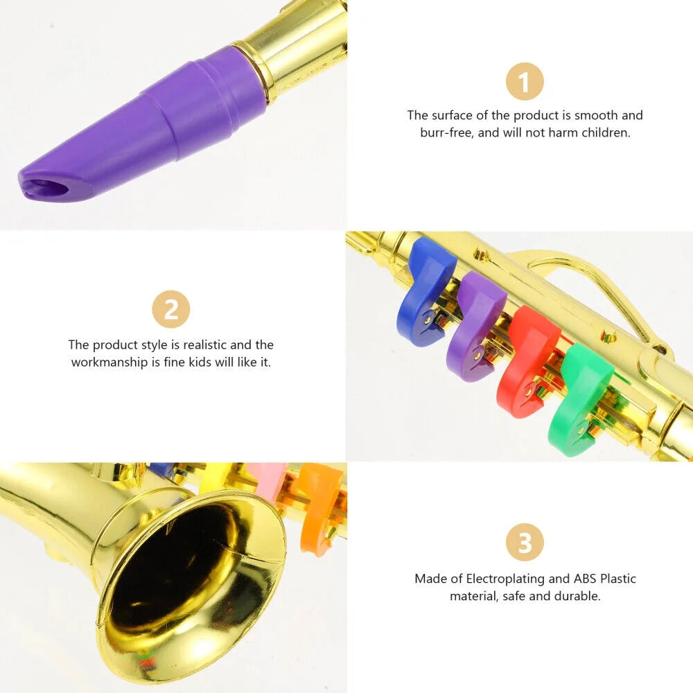 Children Plastic Trumpet Toy Musical Instruments Toy Saxophone 8 Rhythms Trumpet Toy Kids Mini Musical Instrument Toy Props for Preschool Toy Gift CZ02 (Golden)