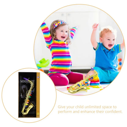 Children Plastic Trumpet Toy Musical Instruments Toy Saxophone 8 Rhythms Trumpet Toy Kids Mini Musical Instrument Toy Props for Preschool Toy Gift CZ02 (Golden)