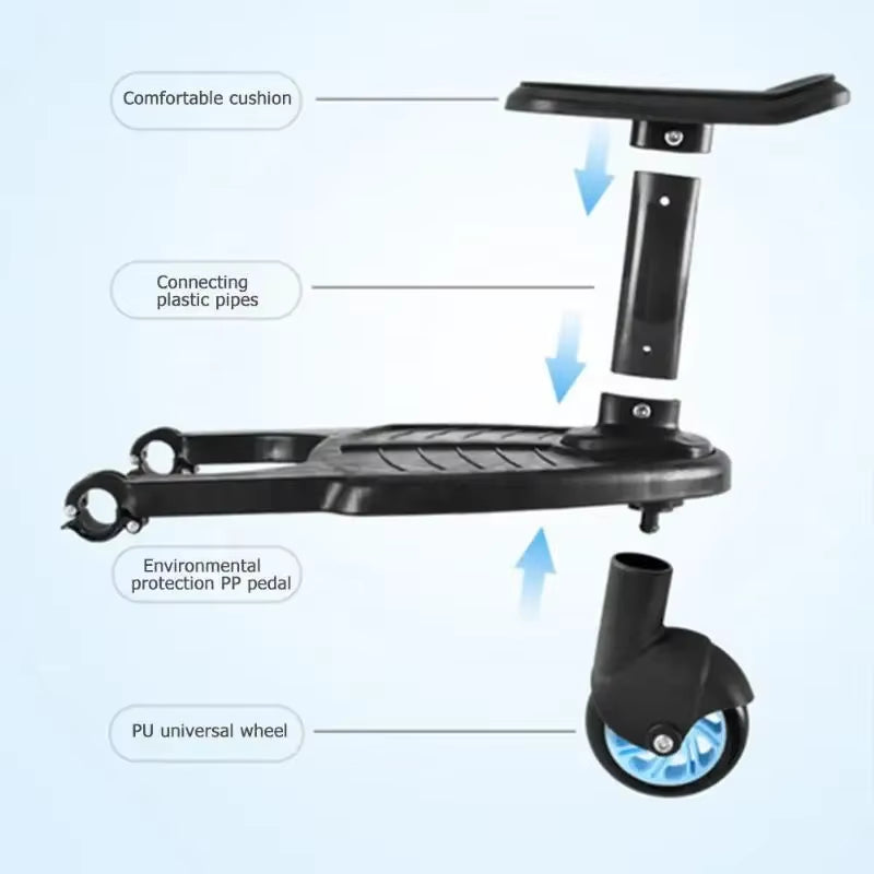 Children's Stroller Pedal Adapter - Auxiliary Trailer for Twins with Standing Plate and Seat