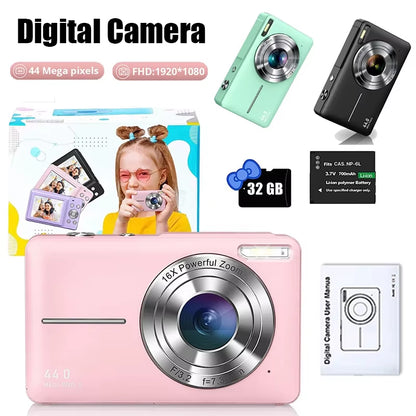 Digital Camera Children Camera for Children Camcorder with 16X Zoom Compact Cameras 1080P 44MP Cameras for Beginner Photography