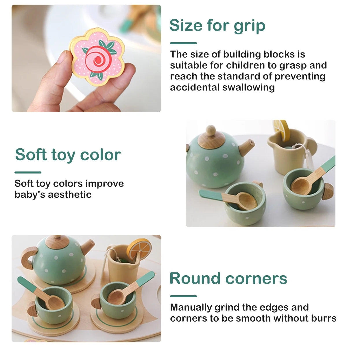 14Pcs Wooden Tea Set Toy,Toddler Tea Set Play Kitchen Accessories Play Food Playset for Kids Tea Party