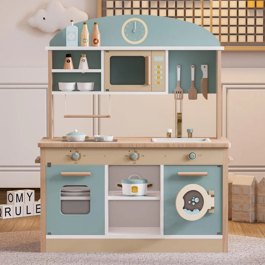 Wooden Play Kitchen Set for Kids & Toddlers – Pretend Cooking Toy with Accessories, Montessori Playset Gift for Girls and Boys