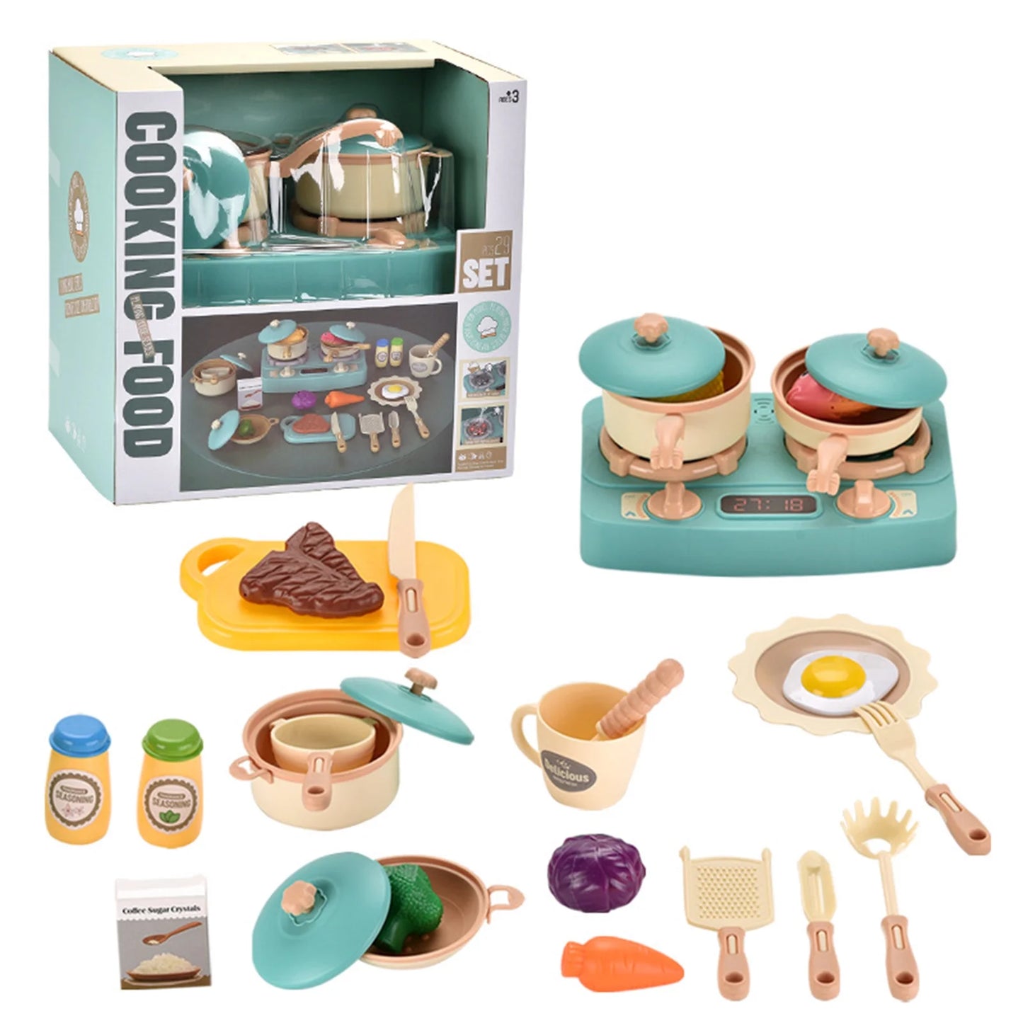 Pretend Play Set, Kids Kitchen Play Set, Pretend Play Kitchen Toys for Kids Boys Girls Gifts, Educational Toys for Girls 3-6 Years without Battery